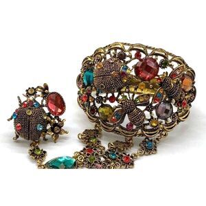 Rare Find Vintage Bohemian Bumble Bee Lady Bug Hinged "SLAVE" Bracelet & Ring